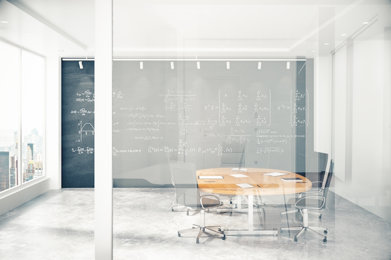 Meeting room with a glass wall with copyspace